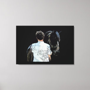 Man Holding Horse Mörk Stretched Kanvastryck