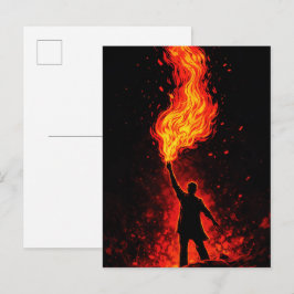 Man Holding Massive Fire Torch Dramatic Silhouette Vykort