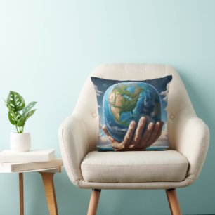 Man Holding Planet Earth Kudde