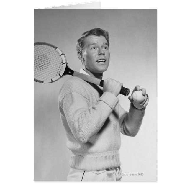 Man Holding Tennis Racket Hälsningskort (Framsidan)