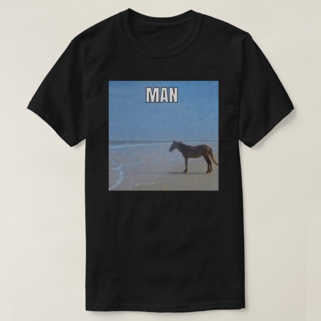 Man Horse by Ocean Meme Sticker T Shirt (Design framsida)