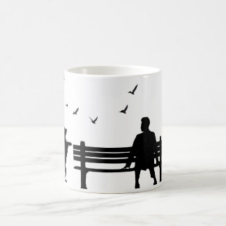 Man & Hund Siluett | Vintage Lykta & Fåglar Kaffemugg