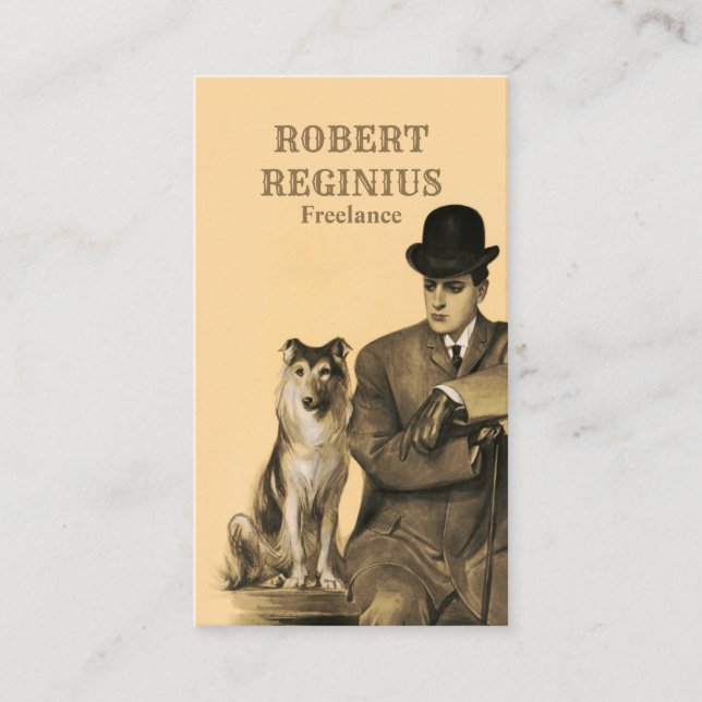 Man Hund Vintage Visitkort (Framsida)
