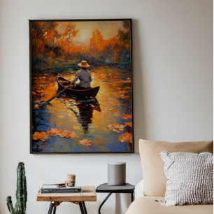 Man i Boat Impressionism Fototryck
