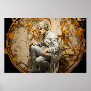 Man i en golden trämålning poster