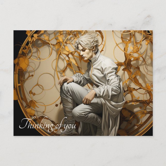 Man i en golden trämålning vykort (Framsida)