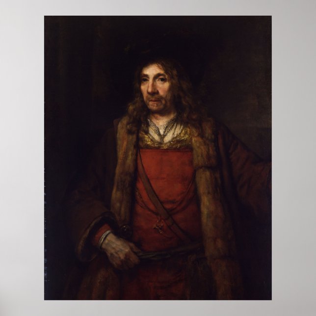Man i en Päls-klädd Jacka - Rembrandt - c1655 Poster (Framsidan)
