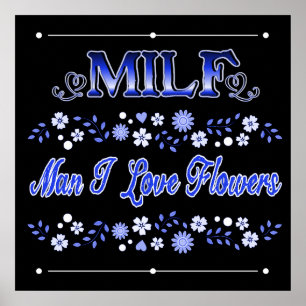 Man I Kärlek Flowers Blue Text Poster