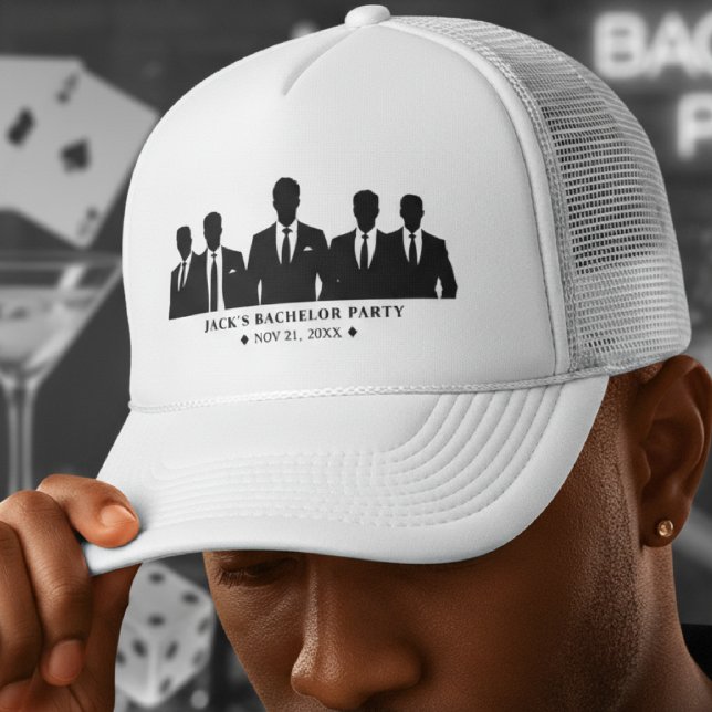 Män i kostym Spenarbal Vit Keps (Men in Suits Bachelor Party White Trucker Hat
)