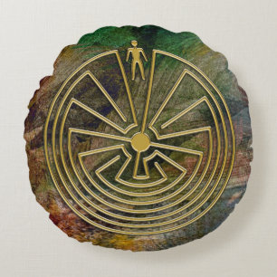 MAN I MAZE guld + din bakgrund Rund Kudde