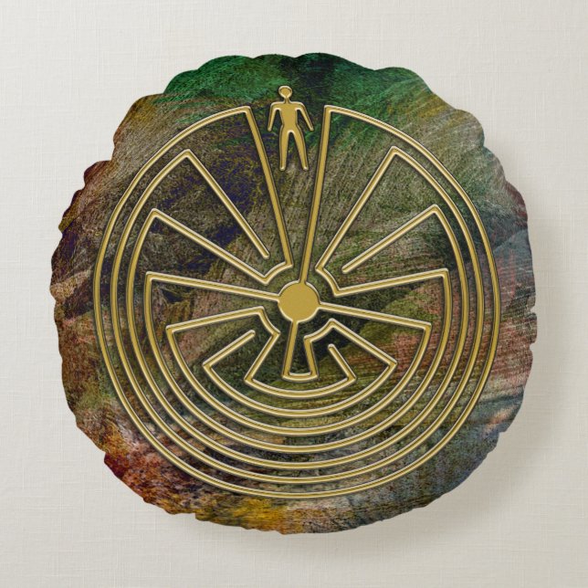 MAN I MAZE guld + din bakgrund Rund Kudde (Framsidan)