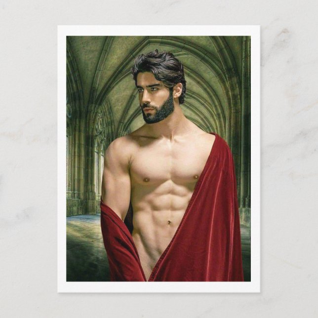 Man i röd kappa   vykort (Framsida)