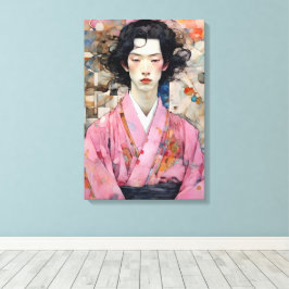 Man i Rosa Kimono Canvastryck
