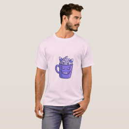 Man i vit t-shirt med läskig drickgrafik