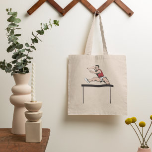 Man Jumping Hurdles Athletics Tote Bag Tygkasse