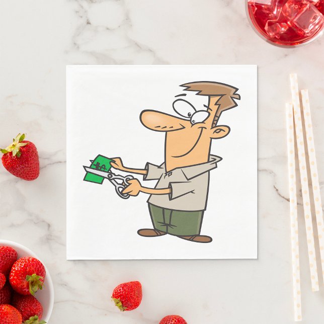 Man klipper upp pengar pappersservett (Skapare uppladdad)