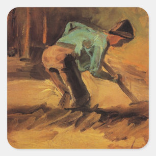 Man Knappar med Pinne, Spade av Vincent van Gogh Fyrkantigt Klistermärke