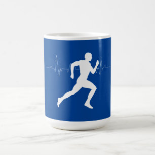 Man kör Springer Silhouette på Blue Background Kaffemugg