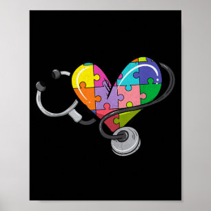 Män kvinnor stetoskop autism hjärta färgglatt puss poster