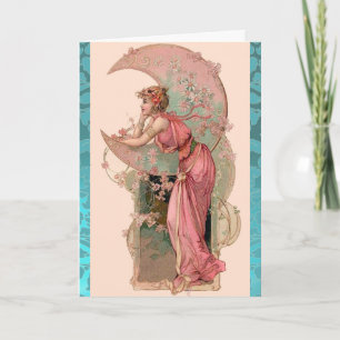 MÅN LADY, BLOMMOR OCH ROSOR, ROSA BLÅ DAMASTIKER KORT