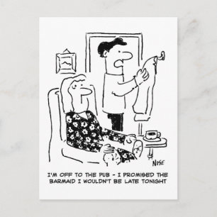 Man lämnar huset för pub Cartoon Vykort