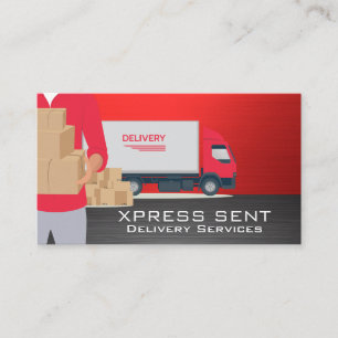 Man Levererar Paket Transport Tung Lastbil Visitkort