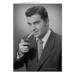 Man Lighting Cigarette Hälsningskort