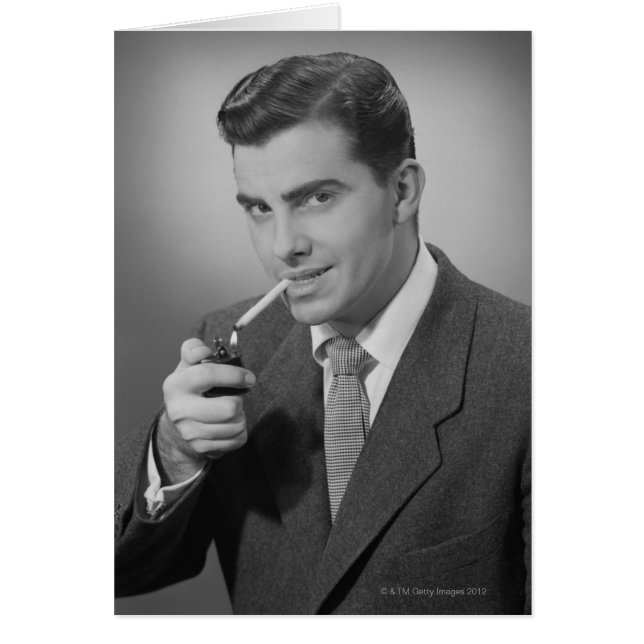 Man Lighting Cigarette Hälsningskort (Framsidan)