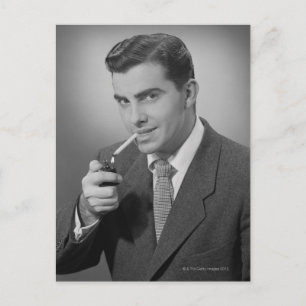 Man Lighting Cigarette Vykort