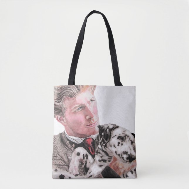 Man med Dalmatien Spotty Hund Cute Tote Bag Tygkasse (Framsida)