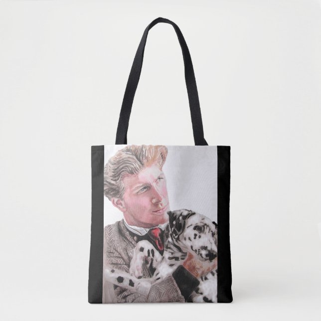 Man med Dalmatien Spotty Hund Cute Tote Bag Tygkasse (Framsida)