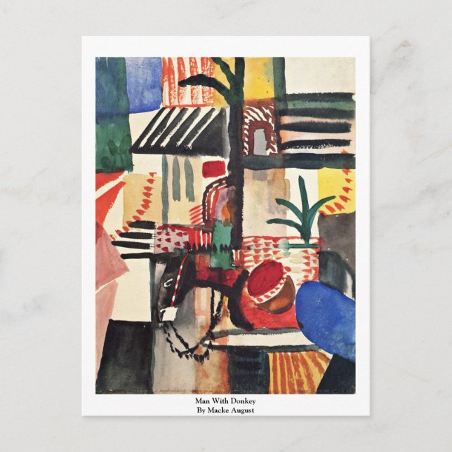 Man med donkey efter make August Vykort (Framsida)