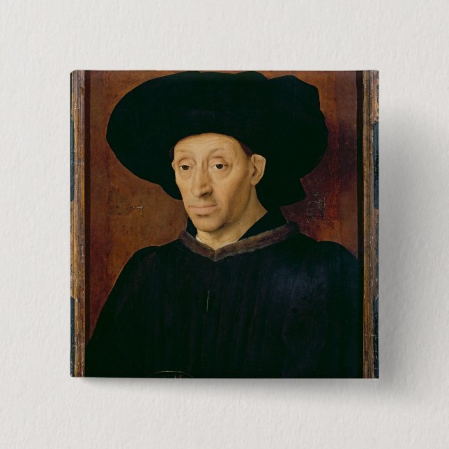 Man med ett exponeringsglas av vin knapp (Framsida)