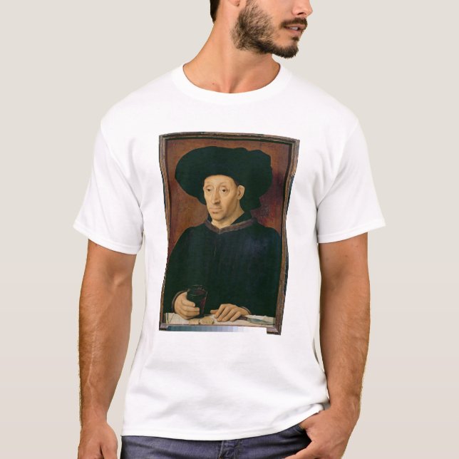 Man med ett exponeringsglas av vin t-shirt (Framsida)