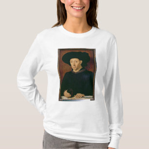 Man med ett exponeringsglas av vin tee shirt