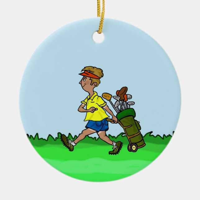 Man med golfväska julgransprydnad keramik (Framsidan)