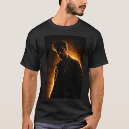 Man med guld ljus t-shirt