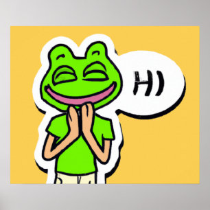 Man med leende Frog Head på Gult AI Art Poster