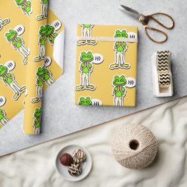 Man med leende Frog Head på Gult AI Art Presentpapper