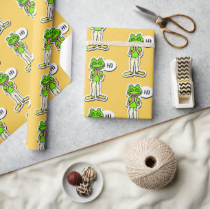 Man med leende Frog Head på Gult AI Art Presentpapper