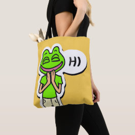 Man med leende Frog Head på Gult AI Art Tygkasse