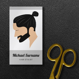 Man Med Man Bun & Skägg Illustration Frisör Visitkort