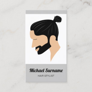 Man Med Man Bun & Skägg Illustration Frisör Visitkort