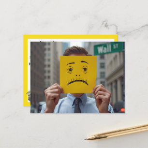 Man med oroad Ansikte Teckning vid Wall street Vykort