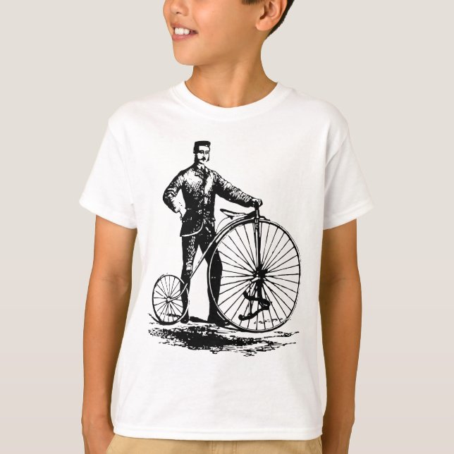Man med Penny Farthing - Black T Shirt (Framsida)