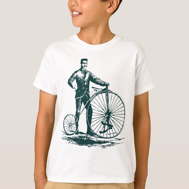 Man med Penny Farthing - Mörk grönt T Shirt (Framsida)