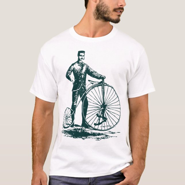 Man med Penny Farthing - Mörk grönt Tee Shirt (Framsida)