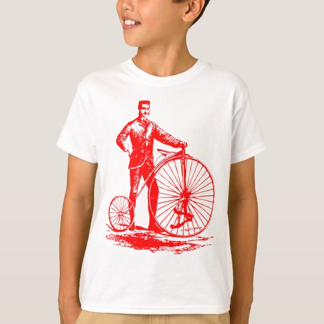 Man med Penny Farthing - Red Tee Shirt (Framsida)