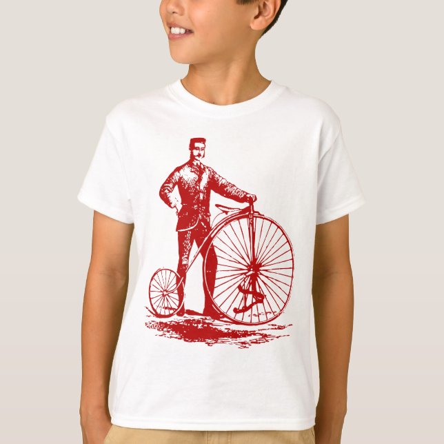 Man med Penny Farthing - Ruby Red T Shirt (Framsida)