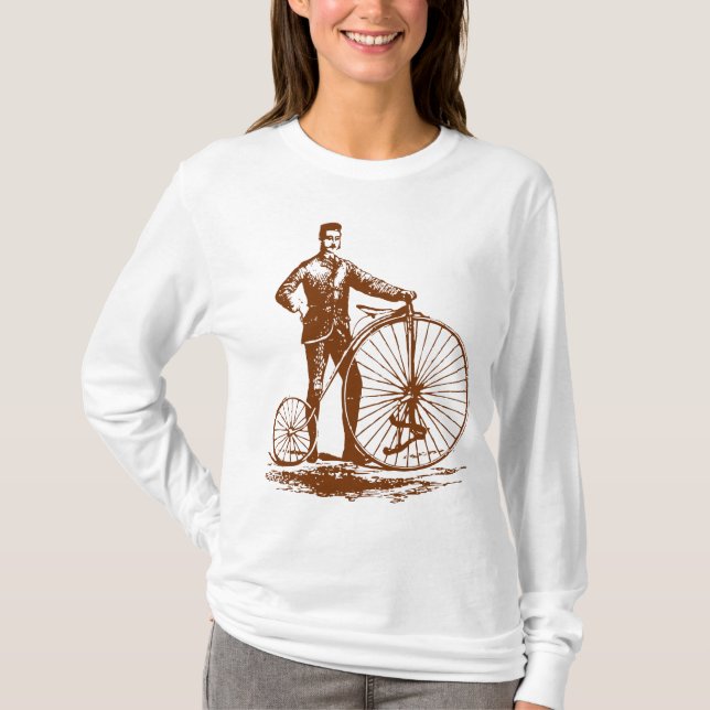 Man med Penny Farthing - Walnut Brown T-shirt (Framsida)